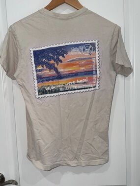 Skull Creek Boathouse Men’s Beige Graphic Tee  Wish You Were Here' Sunset small